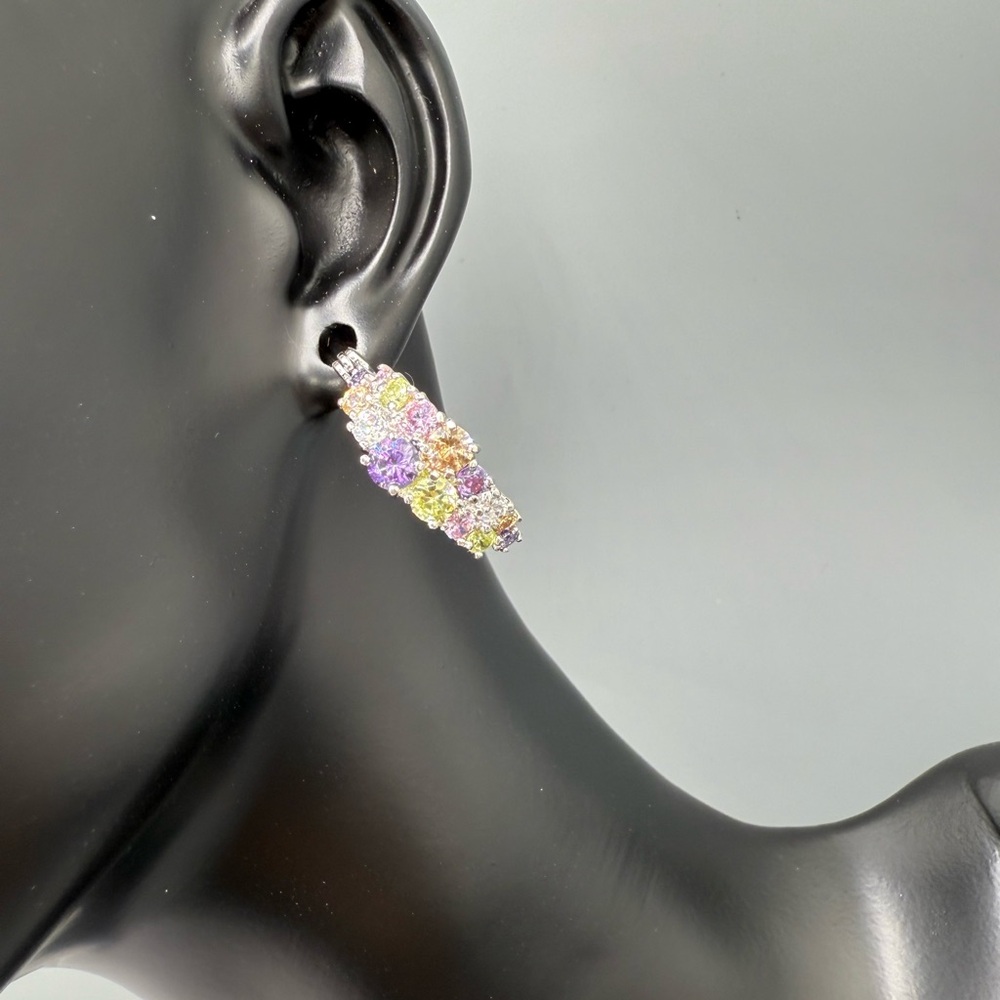🌈Multicolor Gemstone Silver Hoops 🌈 - Picture 7 of 9
